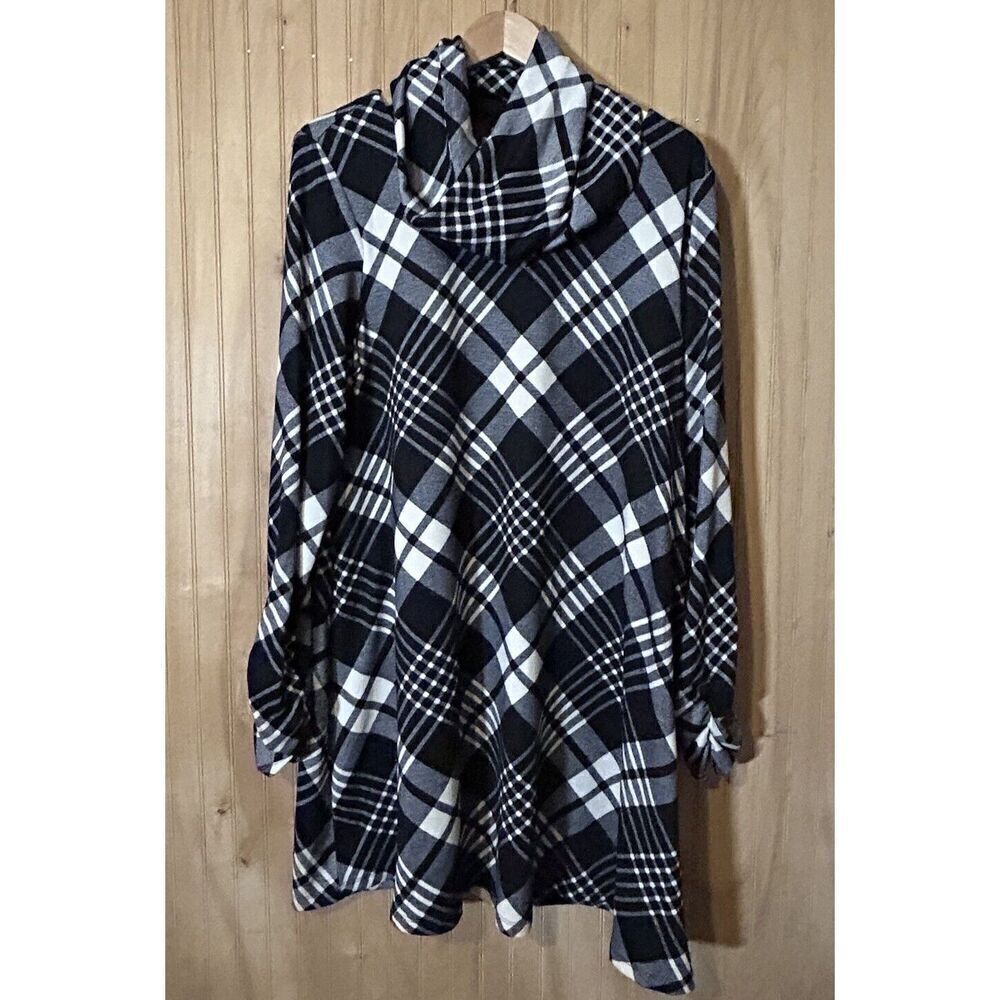 R&K Plaid Dress for Women 18 w/ Matching Scarf Rouched Sleeves